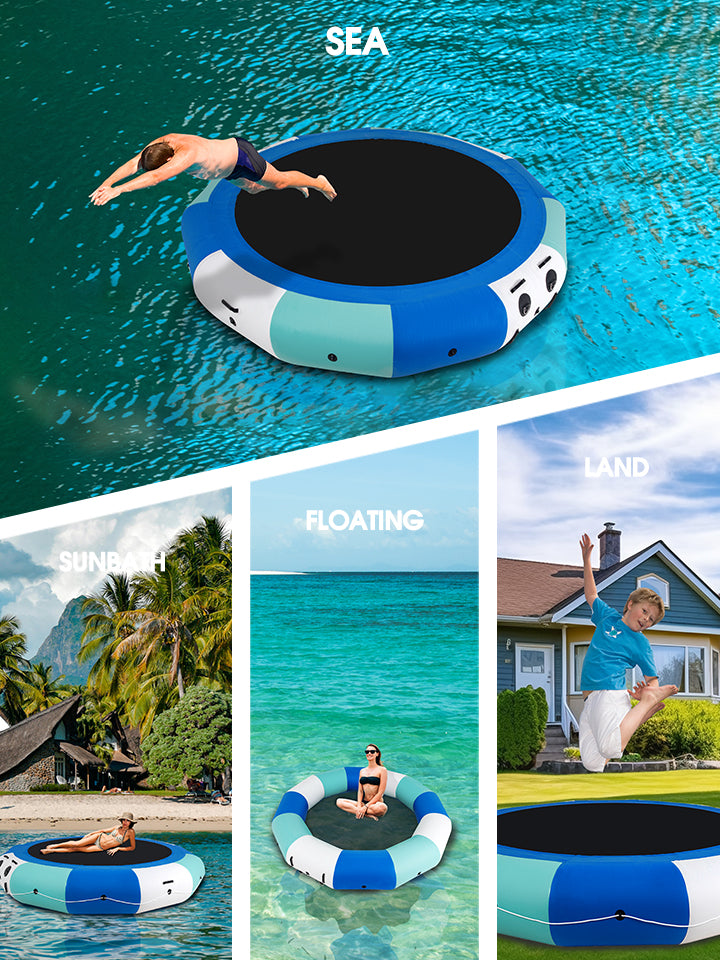 Inflatable Water Trampoline for Lake 10ft/12ft/15ft, Blue/Yellow