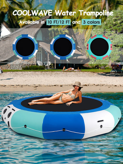 COOLWAVE Inflatable Water Trampoline  for Lake 10ft/12ft, Blue/Pink/Yellow