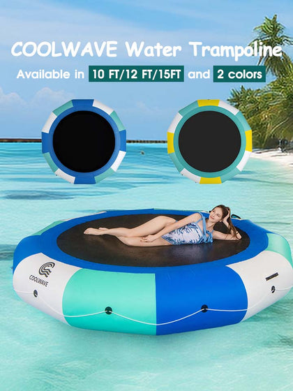 COOLWAVE Inflatable Water Trampoline  for Lake 10ft/12ft/15ft, Blue/Yellow