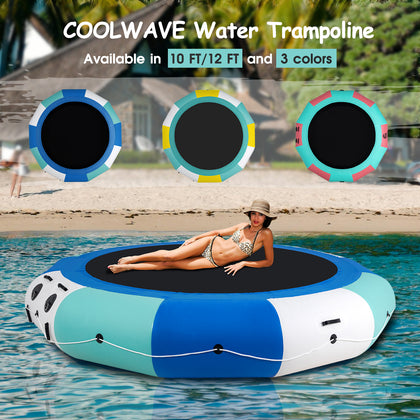 COOLWAVE Inflatable Water Trampoline  for Lake 10ft/12ft, Blue/Pink/Yellow